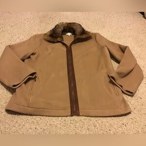 ORVIS SZ L WOMENS FLEECE JACKET W FAUX FUR COLLAR GUC